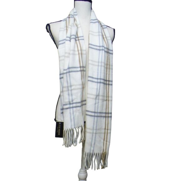 Steve Madden Mid Weight Plaid  Muffler Scarf, 11”x 70”, Ivory-Made in Italy - Picture 3 of 8
